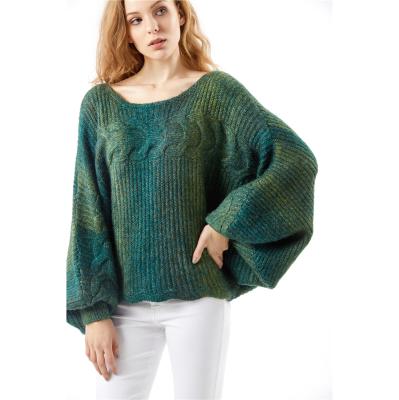 China Anti-pilling Bat Wing Sleeve Sweater Women's Customized Knitting Oversized Sweater Gradient Color for sale