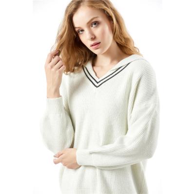 China Wholesale Women Clothing Fashion Anti-pilling V-Neck Knitted Plain Sweaters Hoodie For Autumn for sale