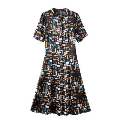 China Anti-static summer geometric pattern stitching long short-sleeved ladies dress for sale