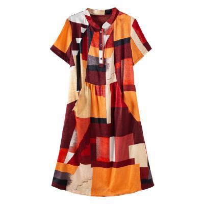 China 2020 summer anti-static design pattern tangerine collar geometric dress for sale