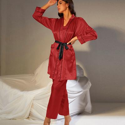 China New Arrival Fashion QUICK DRY Black Belt Suspended Pajama Pants Set Night Robe Solid for sale