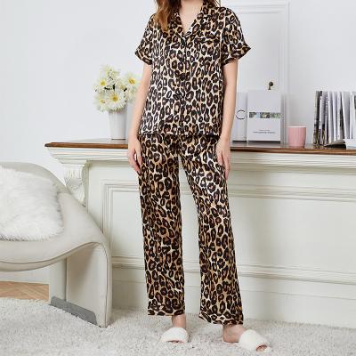 China QUICK DRY top design fashion and sexy leopard print shorts sleeved casual long pants pajama set for sale