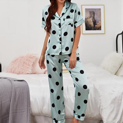 China New Fashion Dot Short Sleeved Pants Women QUICK DRY Polka Dot Lapel Printing Pajamas Set for sale