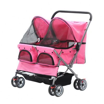 China CWW New Style Dog Fashionable Portable Foldable Pet Stroller Two Seater Pet Car for sale