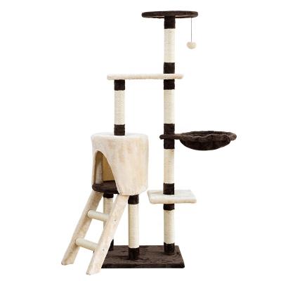 China Viable Cat Scratcher Durable Sisal Rope Sleeping Tree Tower with Cat Shelf Bamboo Cactus Reasonable Prices for sale