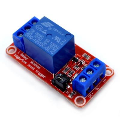 China Contact Load 12V 1 Channel Relay Module with Optocoupler Isolation on Red PCB Board for sale