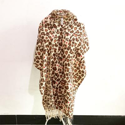 China 1.99usd long winter long acrylic fiber leopard printing scarf for women fashion wool weaving shawl for sale