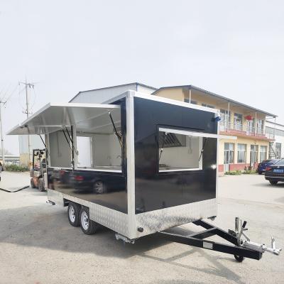 China Hot Selling Mobile Square Vegetable Processing Plant Food Trailer 4.5 Meters Black Square Food Trailer Fast Food Trailer for sale