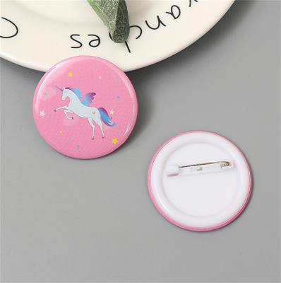 China Unicorn Round Pink Custom Logo Cute Nickel Free Tin Button Badge Maker for sale