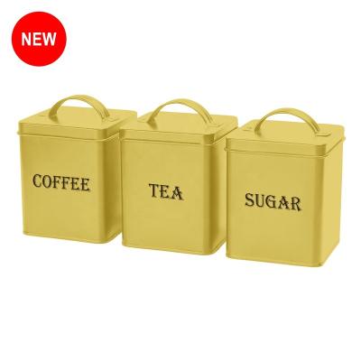 China Wholesales Freshness Preservation Customized Canister Sets For Coffee Tea Sugar And Metal Tin Canister Kitchen 3PCS/SET for sale