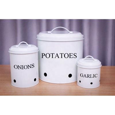 China Trolley Kitchen Canisters 3 Pack Vintage Potato Storage Freshness Storage Container Farm Potato Container Onion Garlic Trash Can Set for sale