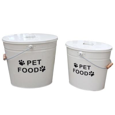 China Food Container 15L/25L Large Dog Food Storage Container With Metal Handle Galvanized Dog Treats Canister for sale