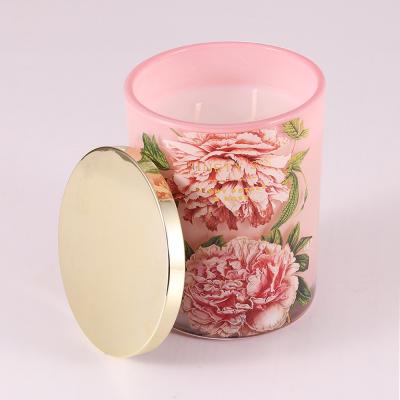 China Pastell-Glasgefäß 14.5oz roch Kerzen-Eukalyptus Camellia With Customized Fragrance zu verkaufen