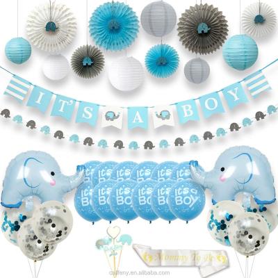 China 39pcs Elephant Bundle New Products Paper Gift Paper Cute Large Blue Elephant Baby Shower Decorations For Boy Baby Shower Decoration for sale