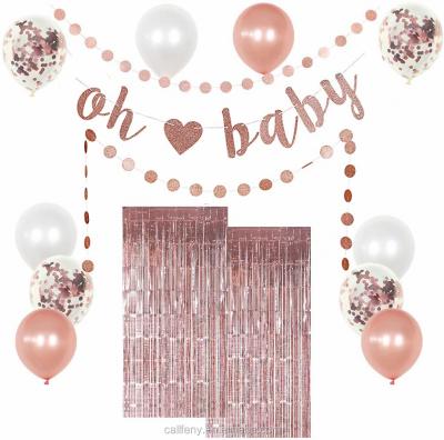 China Customized Rose Gold Birthday Party Backdrop Theme Baby Shower Decoration with Confetti Balloon Glitter Banner for sale