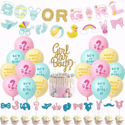 China Unique Clean Kind Design Reveal Baby Shower Decor with Boy or Girl Banner Latex Balloon Centerpieces Cake Topper for sale