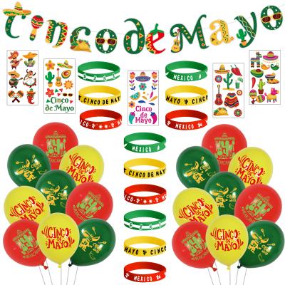 China Mexican Party Wall Decorations Cinco De Mayo Paper Banner With Rubber Wristband Tattoo for sale