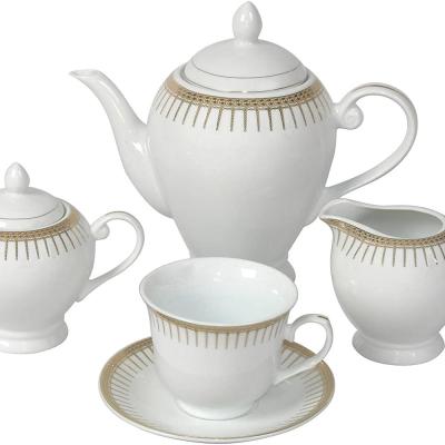 China Sustainable European Style 15pcs Gold Plated Porcelain Tea Set , Chinese Porcelain Tea Set With Gold Decal for sale