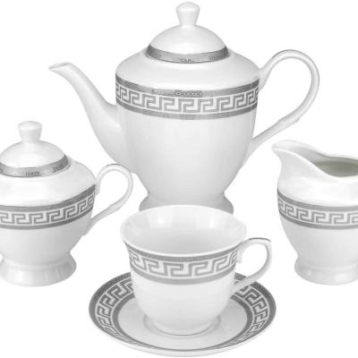 China Viable European Style 17pcs Round Porcelain Cup Saucer Tea Set / Arabic Tea Cup Set With Silver for sale