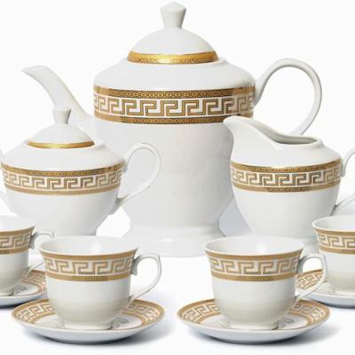 China Sustainable European Style 15pcs Gold Plated Porcelain Tea /tea Set Sets With Teapot Porcelain With Gold Decal for sale