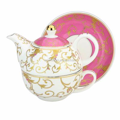 China Sustainable European Cheap Style Porcelain Teapot For One / Tea For One Teapot With Gold Desgin for sale