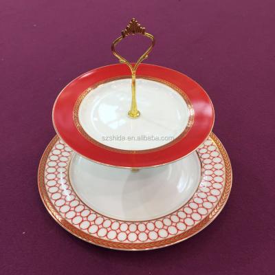 China Sustainable European Style 2 Tier Porcelain Ceramic Cake / Fruit Stand Up Plates For Wedding Decoration for sale