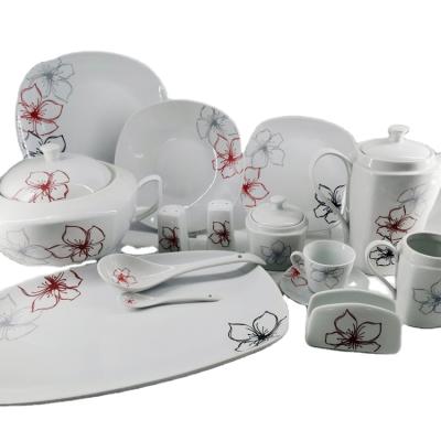 China Factory Supply Disposable Porcelain 62pcs Square Dinnerware Set, Fine Bone China Dinner Set With Design for sale