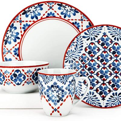 China Sustainable 16pcs Porcelain Round Bone China Dinnerware Sets Dinnerware , Dinnerware Sets With Design for sale