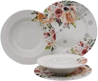 China Viable Porcelain 24pcs Round European Style Fine Bone China Dinner Set, Dinnerware Sets With Full Decal for sale