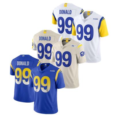 China Antibacterial Men's #99 Aaron Donald Stitched Game Jersey USA Los Angeles Football Tank Tops Wholesale - Royal/White/Bone for sale