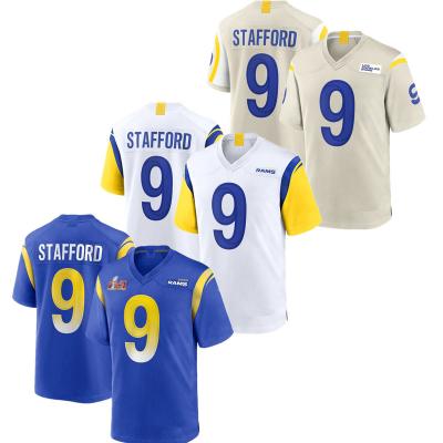 China Matthew Stafford Los Angeles Football Jerseys Antibacterial Stitched United States Football LVI Game Patch Tied Jersey - Royal Bone for sale