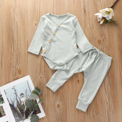 China 2020 Autumn INS Cotton Sleeve Shorts Solid Color Pure Anti-shrink Babies' Sportswear Set Ribbed Baby Romper for sale