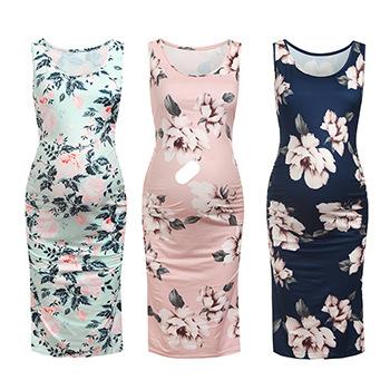 China 2021 European Maternity Sleeveless Floral Print Anti-allergy Style Maternity Dresses Casual Clothing for sale