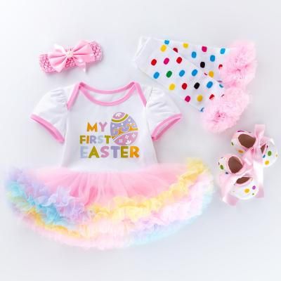 China 2021 New Easter Design Baby Clothes Anti-Shrink Gift Set Easter Egg Design Newborn Baby Rompers Baby Party Tulle Dresses for sale