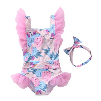 China Breathable Little Kids Girl Swimwear Toddler Girl Swimwear Private Label Stripe Pompom One-Piece Bikini for sale