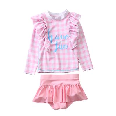 China Wholesale Breathable Girl Swimwear 2 Piece Teens Long Sleeve Strawberry Watermelon Bikini Kids Swimwear With Skirt for sale