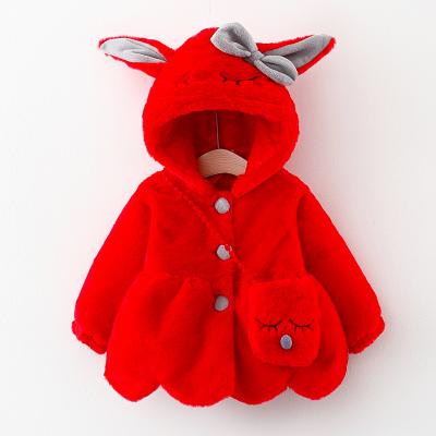 China Viable bulk running children fashion clothing boutique fur rabbit ear 2021 winter hooded coat for sale