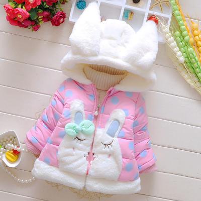 China Soft Princess Toddler Girl Clothes Girls Coat Autumn Winter Warm Hooded Outerwear Rabbit Anti-wrinkle Plush Ears Jacket Cute Baby Christmas for sale