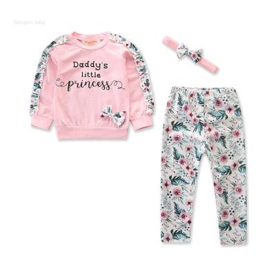 China Anti-Shrink Daddy's Little Princess Print 3 Pcs Toddler Girl Infant Outfits Set Little Girl Ruffle Clothes Set for sale