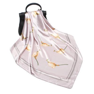 China Designer Classic Carriage Pattern Square Satin Scarves Custom Printed Silk Satin Scarf for sale