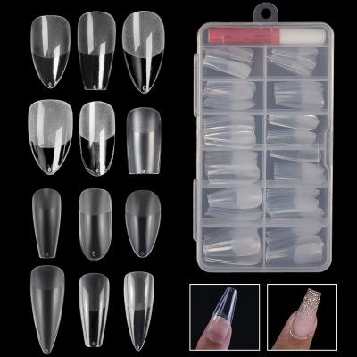 China Flexibility Private Label 120pcs Full Cover Ballet Almond False Nail Tips, Frosted Shape Clear Finger Coffin Acrylic Nail Tips for sale