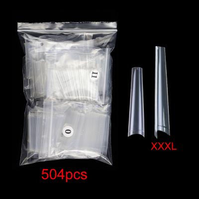 China High Quality Flexibility Custom Private Label Half Cover Nail Tips, Nail Supplier 3XL Coffin Nail Tips Clear Nature 504 Pcs for sale