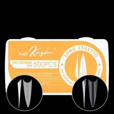 China 500Pcs/Box Flexibility No Cover Half C Curve XL Long Sharp Nail Tips Acrylic Fake Nail Stiletto Nail Tips Clear for sale