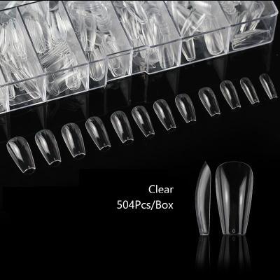 China 504pcs Flexibility Professional Artificial Transparent Seamless Fake Nails Full Cover Short T-shaped Curve C Nail Tips Full Nails for sale