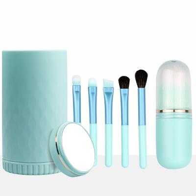 China Angular Blush 2023 new 6Pcs  Synthetic and woolly  Plastic handle mini cosmetic  brush with organizer and mirror Travel-friendly makeup brush for sale