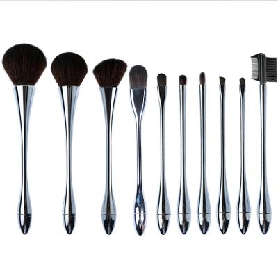 China Angular Blush Anzini 10 Pcs Electroplating plastic handle Environmentally friendly fiber bristles makeup brush set for Novice and past master for sale