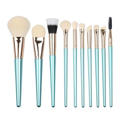 China Angular Blush Anzini 10 Pcs Comprehensive beauty brush Plating plastic handle Skin friendly bristles makeup brush set  For all populations for sale