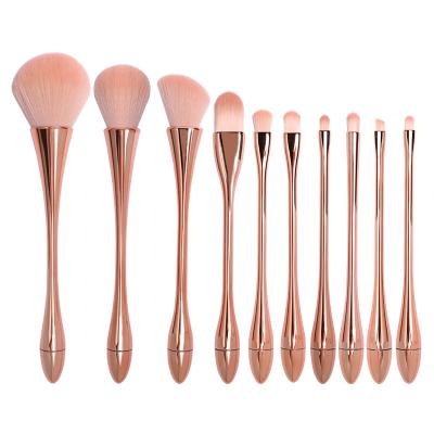 China Angular Blush Anzini 10pcs Electroplating Makeup Tool Personal Patent Wholesale Plastic Handle EnviroNmental  Fiber Hair Makeup Brush Set for sale