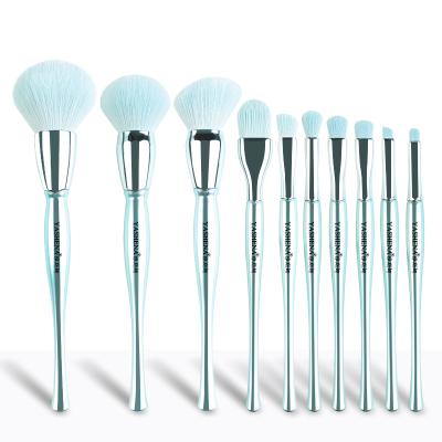 China Angular Blush Anzini 10pcs Spot wholesale plastic long handle fiber soft hair foundation make-up powder blusher eye shadow makeup brush set for sale