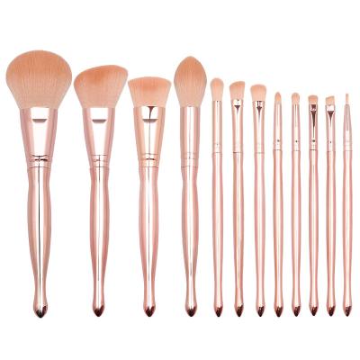 China Angular Blush Anzini 12pcs High quality Electroplating process Beauty tool Plastic handle Quick drying Fiber hair Wholesale Makeup brush set for sale